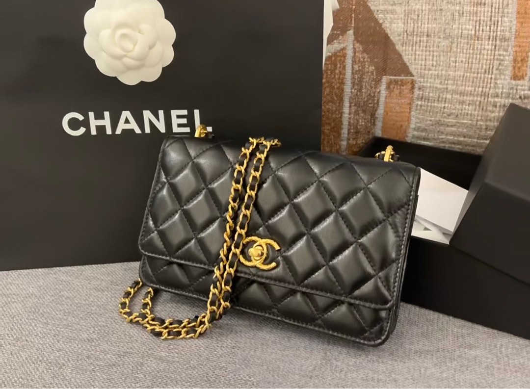 NEW Box CHANEL 23C Wallet on Chain Caviar Leather Yellow WOC Bag Gold MICRO  CHIP