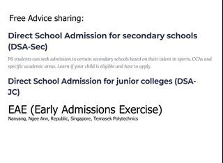 Direct school application Secondary/JC Early school admissions Polys free advice