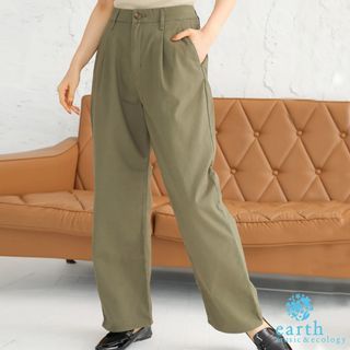 earth music ecology 美國棉寬版剪裁奇諾褲 卡其綠 M號
