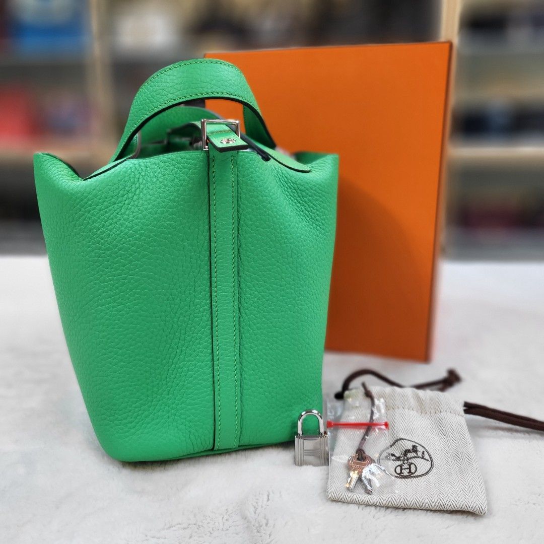 Brand New February 1st 2022 Year Purchase Date Hermes Picotin Lock 18 with Gold Hardware Menthe Green Clemence Tote