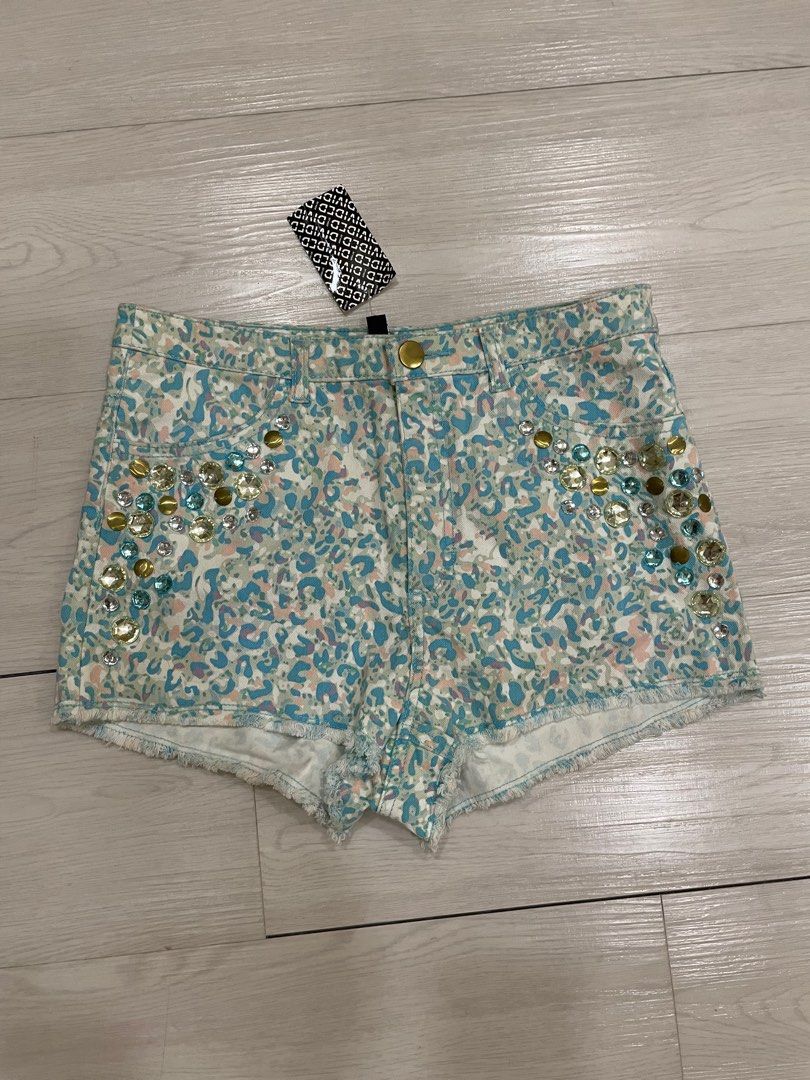 H M bedazzle leopard Shorts Women s Fashion Bottoms Shorts on