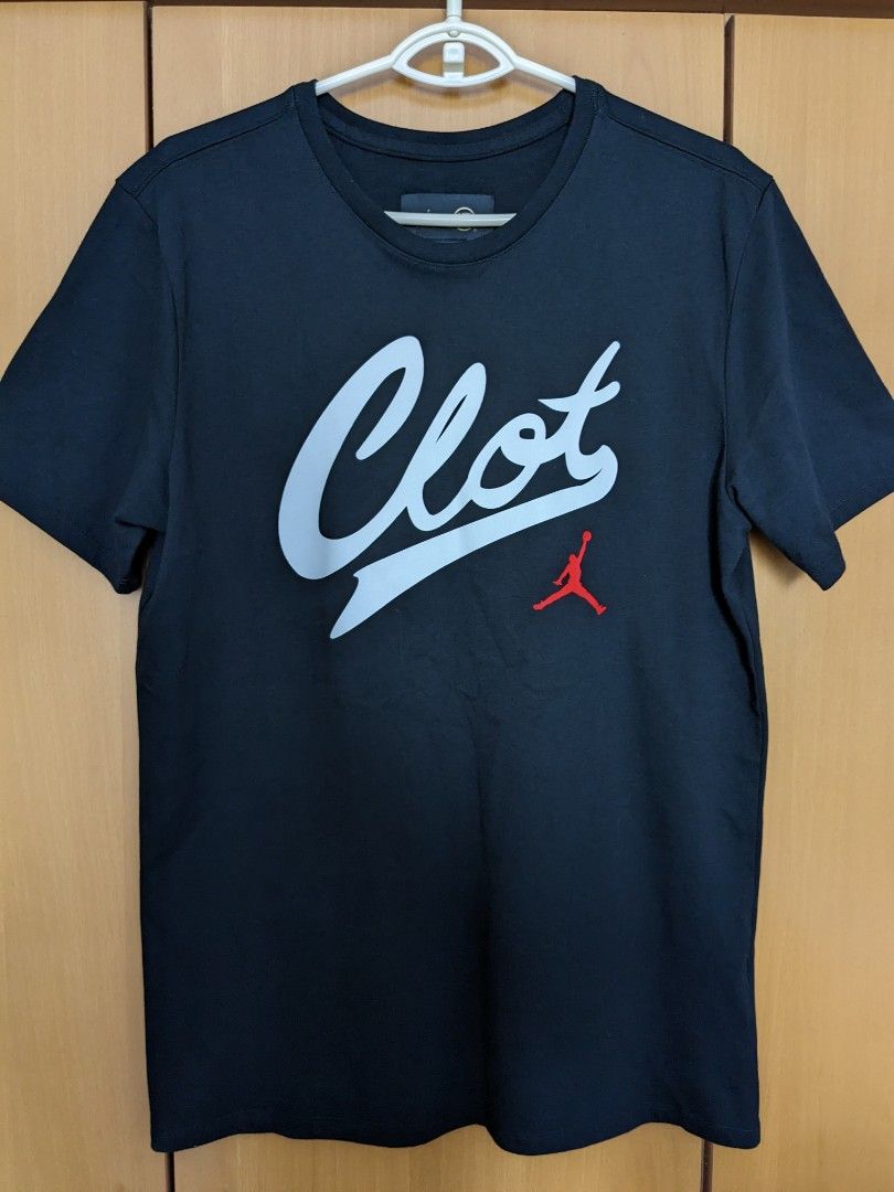 Jordan X Clot White Red Jumpman Black T shirt, Men's Fashion, Tops