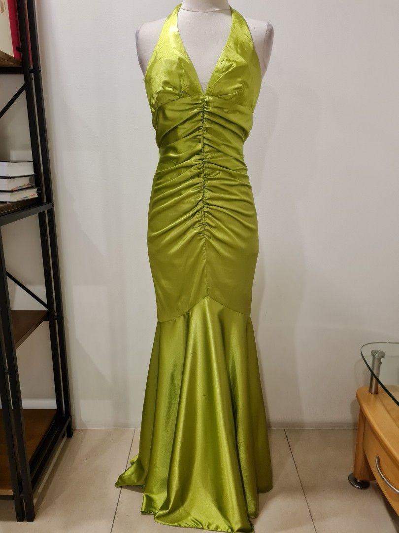 lime green silky backless gown, Women's Fashion, Dresses & Sets, Evening  dresses & gowns on Carousell
