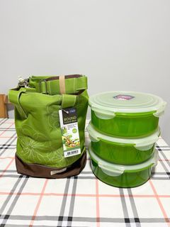 Lock & Lock Slim Lunch Box with EcoBag and BPA Free Containers with Leak  Proof Locking Lids, Blue