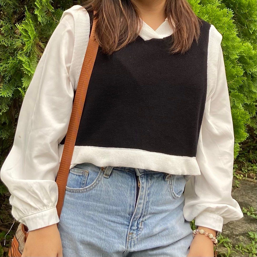 White long discount sleeve with vest