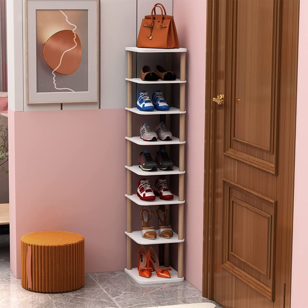 LUCKNOCK 8 Tiers Vertical Shoe Rack Narrow Shoe Organizer