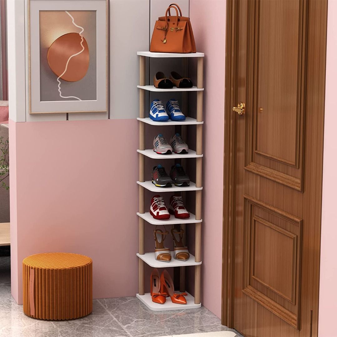 Freestanding Shoe Storage Cabinet for Entryway, Wooden Narrow Shoe Rack  Organizer