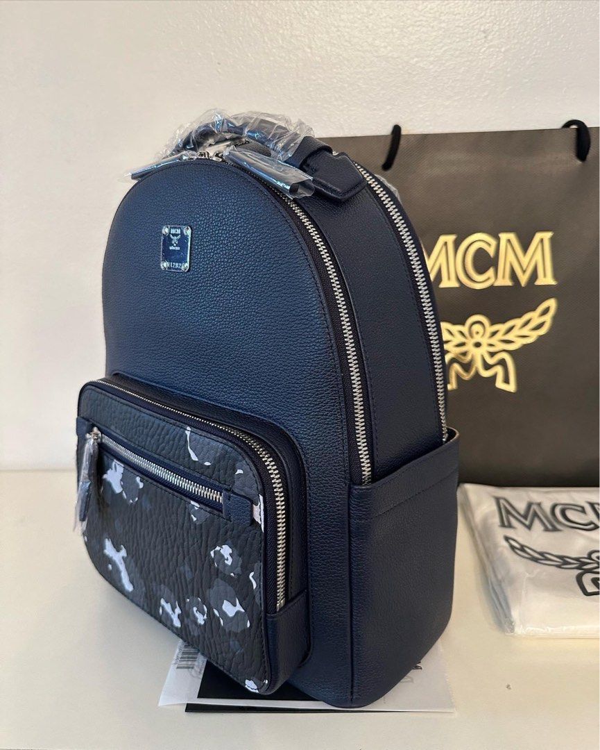 MCM Stark Floral Camo Small Navy Blue Leather Backpack Bag