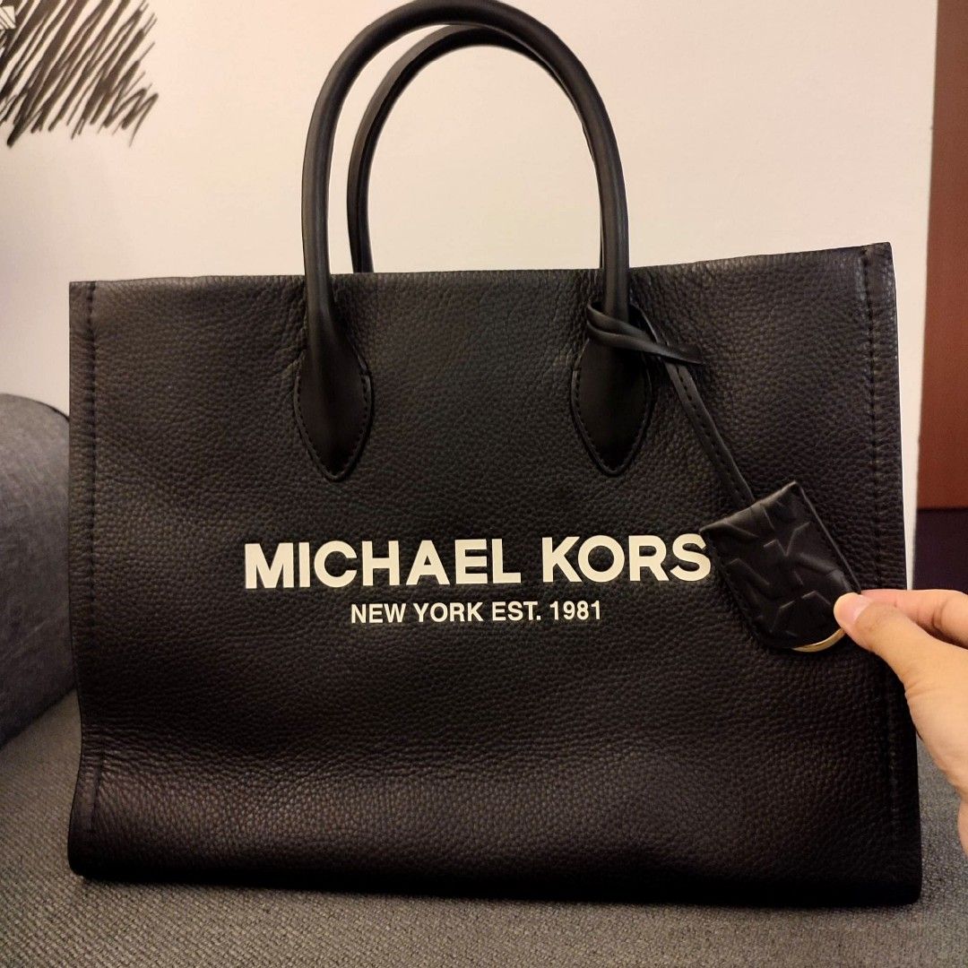 MK Michael Kors Miranda 24HR Tote Bag in Black Full Leather with strap 35cm x 26cm x 11cm women men sling crossbody unisex