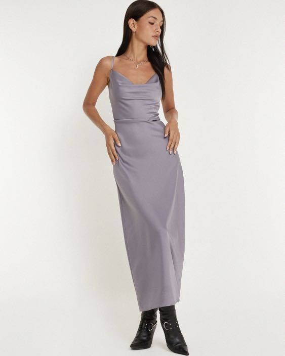 motel rocks palasha midi satin cowl neck dress grey, , & , -  Carousell