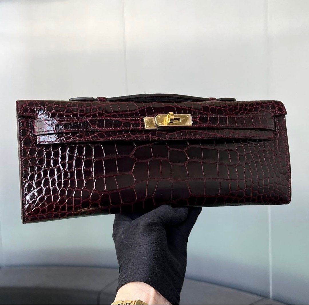 Hermès Kelly Cut 31 Shiny Alligator Bordeaux PHW - Kaialux