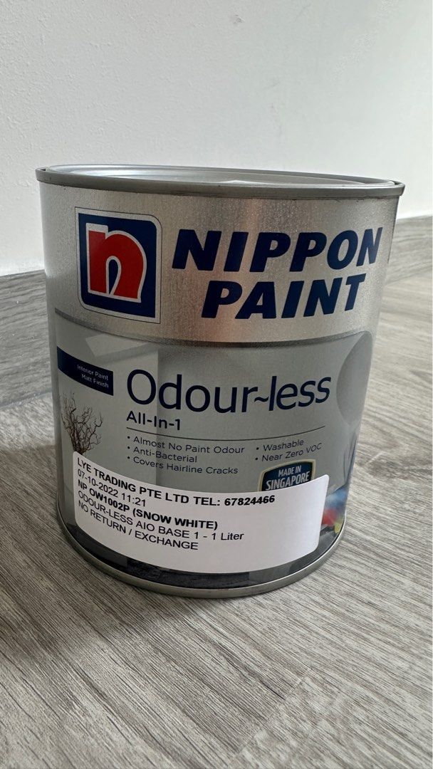 Nippon Paint Odourless 1litre in Snow White (NP OW 1002 P), Furniture