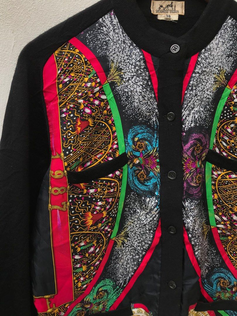 rare authentic vintage hermes feux d artifice silk cardigan