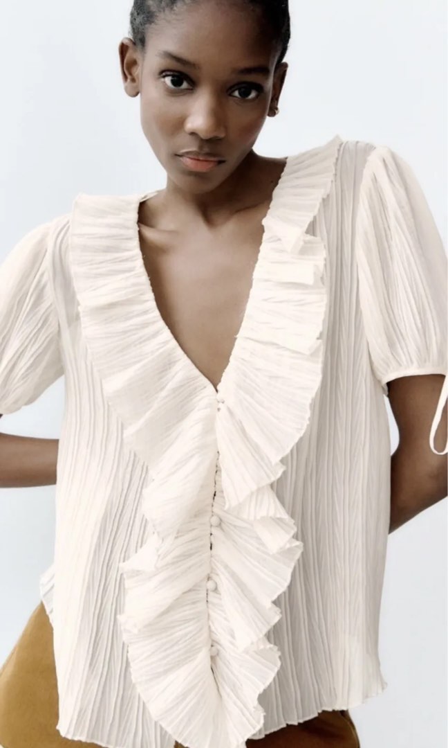 FZ Women's Pleated Puff Sleeve Round Neck Top main image 0
