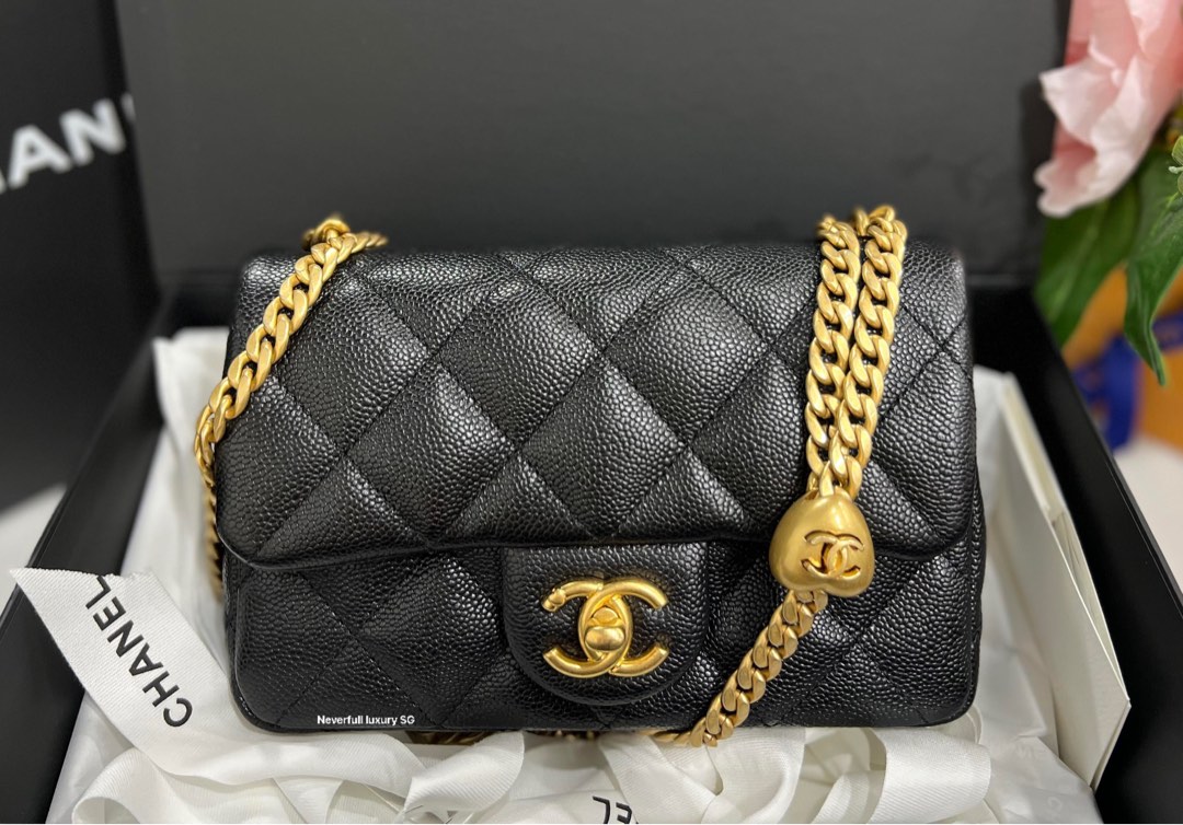🔥Rare🔥Chanel 23P Mini Flap Black Caviar Ghw Adjustable Heart, Luxury,  Bags & Wallets on Carousell