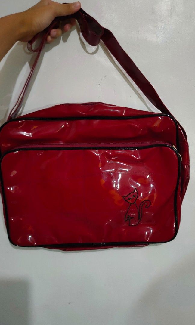 Red Leather Messenger Bag, Women's Fashion, Bags & Wallets, Shoulder