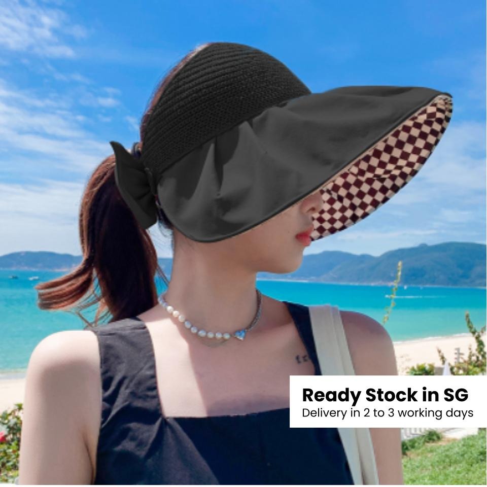 SG STOCK Vela Perla Women's Sun Hat Bowknot Foldable Visor Korean Sun Hat  Travel-friendly UV Protection Beach Hat