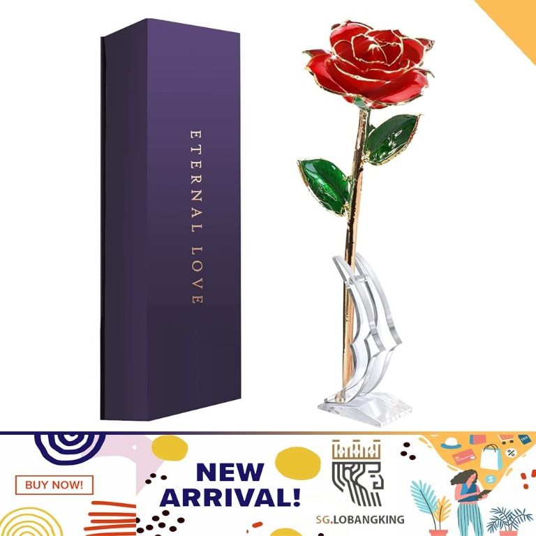 sg stock Gold Dipped Rose Viynran Long Stem 24k Gold Dipped Real