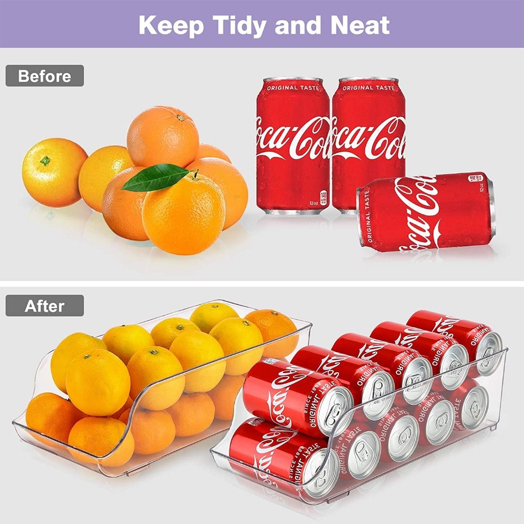 [sg stock] Puricon 2 Pack Refrigerator Organizer Bins Can Dispenser ...