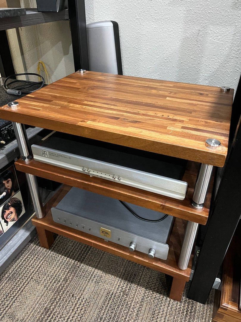 Solid wood rack. 3 tier w stainless steel pillars, Audio, Other Audio ...