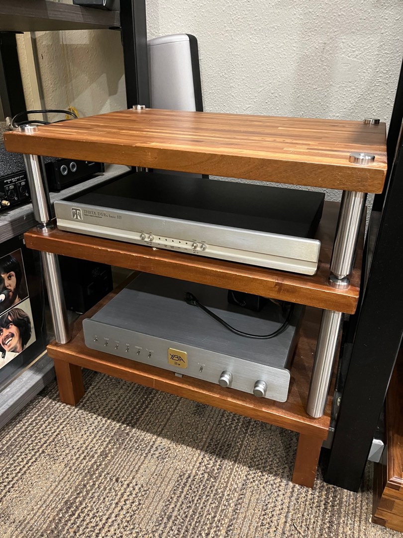 Solid wood rack. 3 tier w stainless steel pillars, Audio, Other Audio ...
