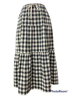 Tiered Gingham Maxi Skirt in Blue Black and White