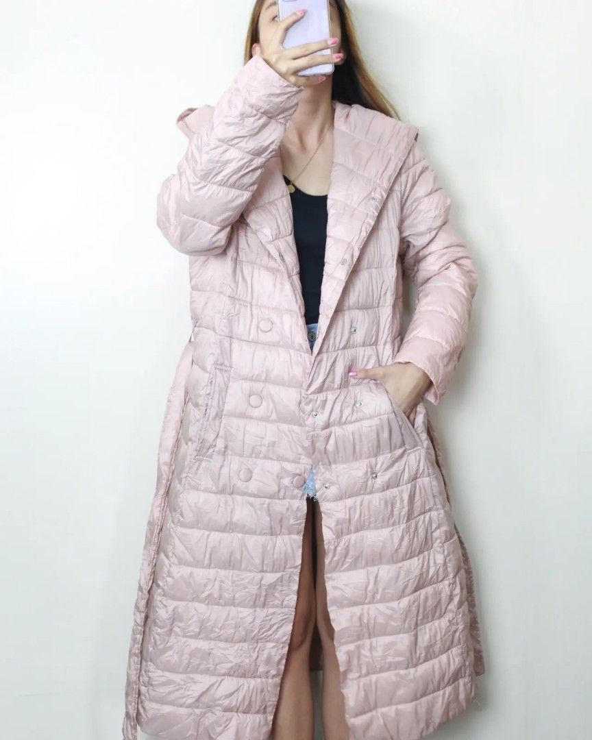 XL Blush Puffer Jacket with Hood and belt (S55), Women's Fashion, Coats