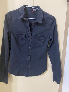 Zara 個性黑色牛仔腰身襯衫