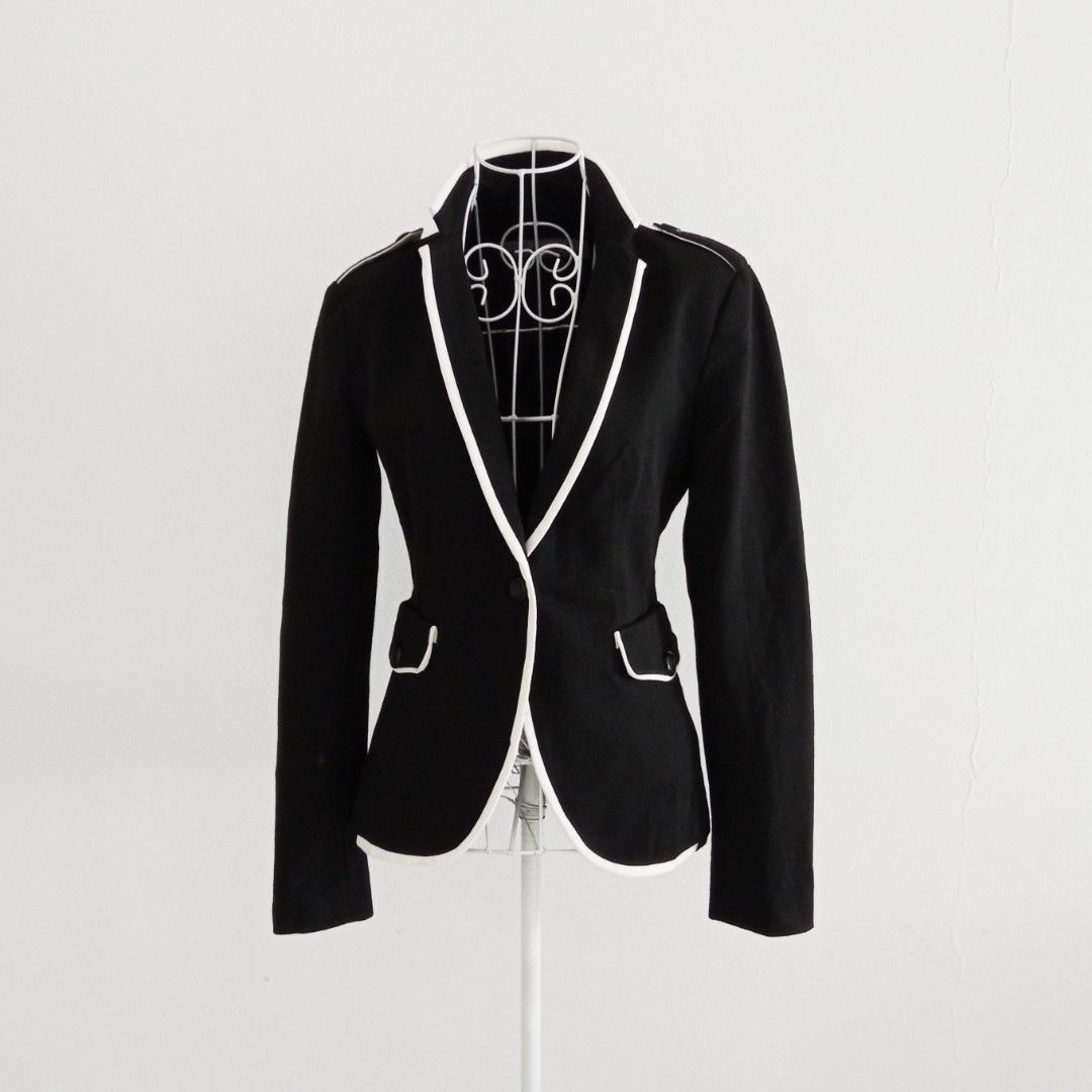 Black blazer with white sale trim