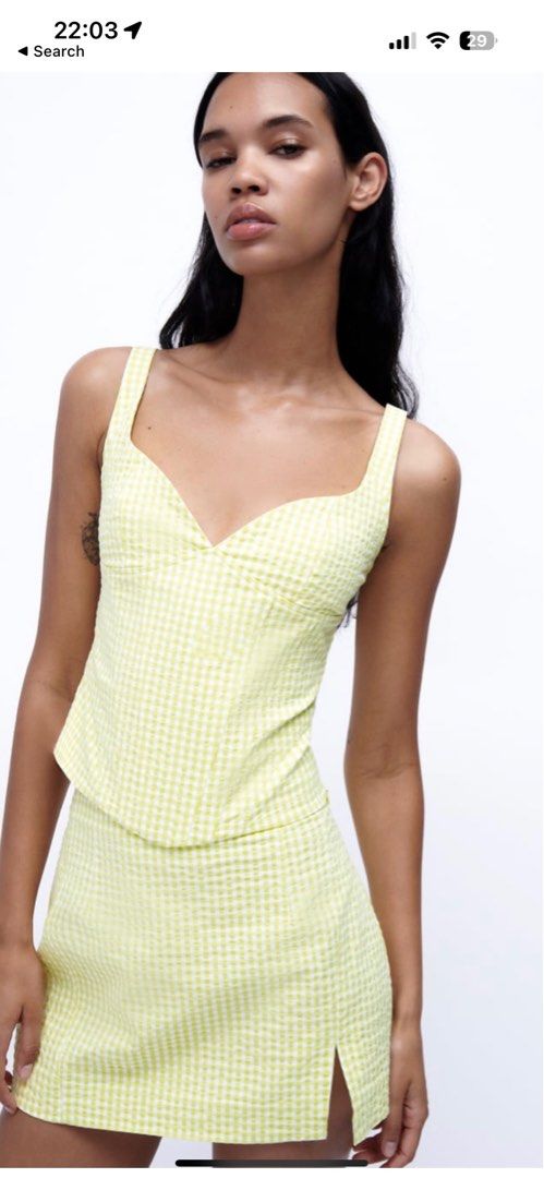 Zara gingham pastel yellow top and skirt set