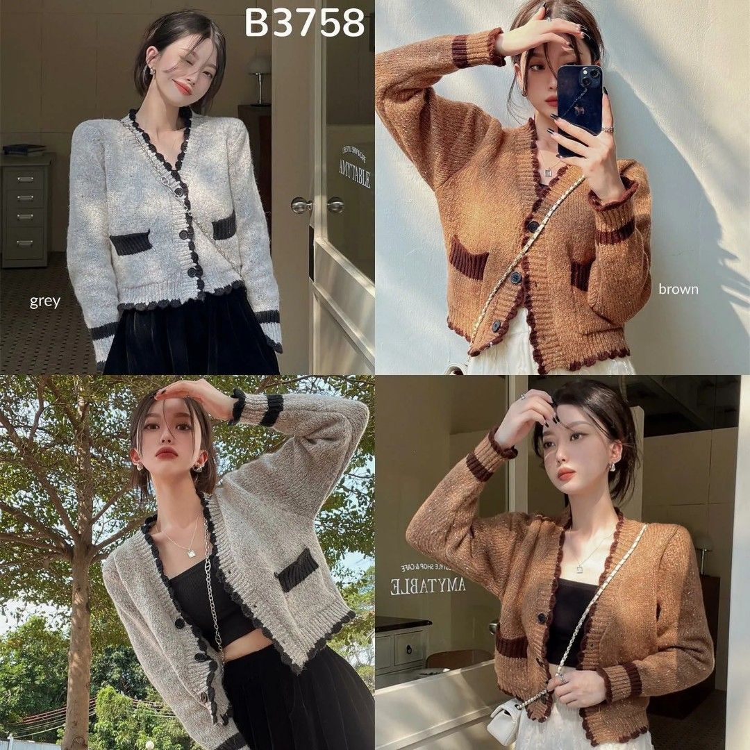 100 IMPORT Kode B3758 2 warna Lulla Contrast Knit Cardigan