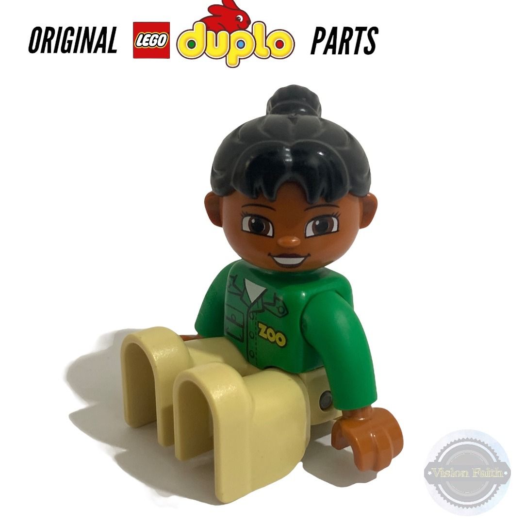 12. LEGO DUPLO MINIFIGURE 47394PB158 FEMALE BLACK PONYTAIL HAIR BROWN HEAD ZOO WORKER Hobbies Toys Toys Games on Carousell