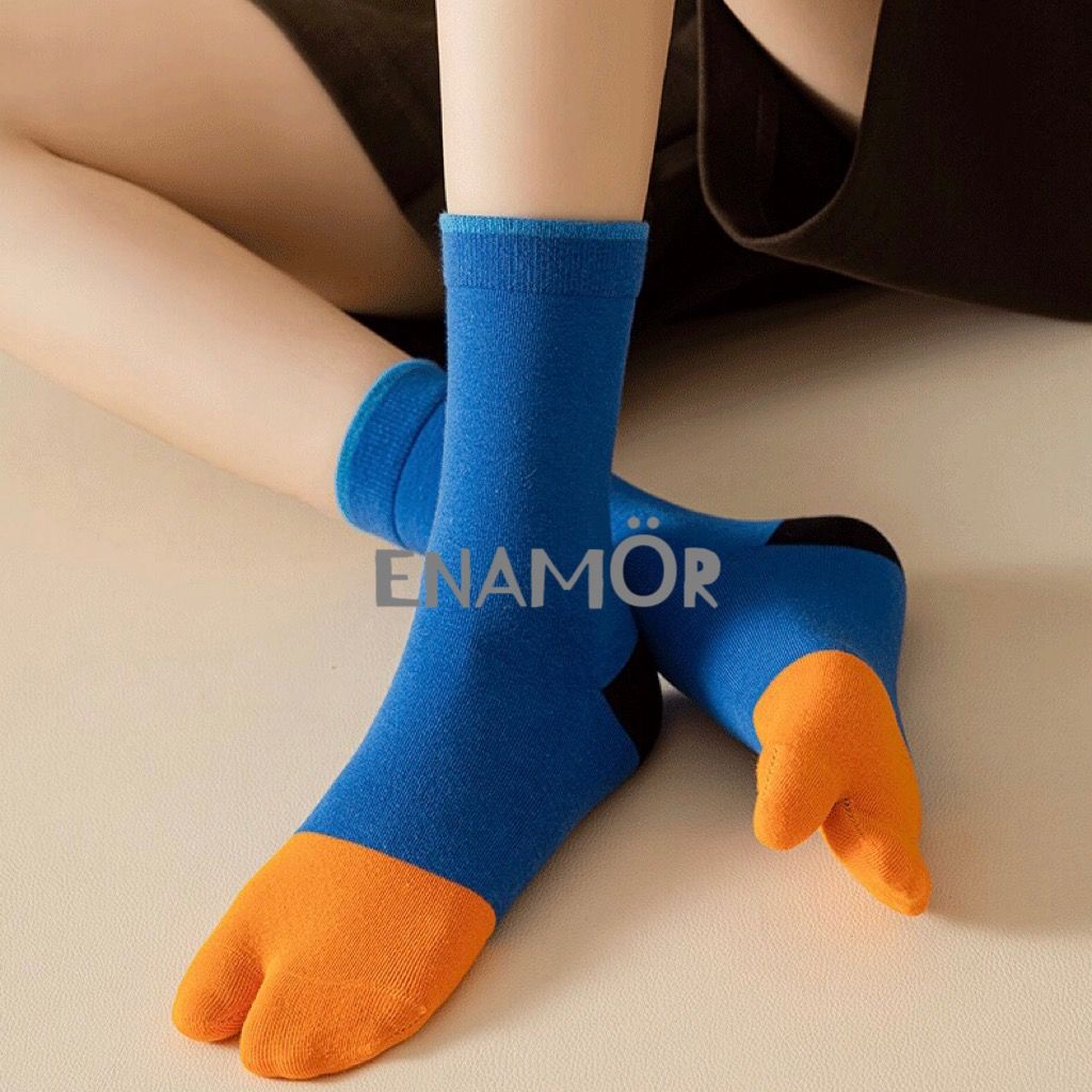 Cotton Socks, Two Toe Socks, Elastic Cotton Tabi Socks 3 Pairs, 3 Colors