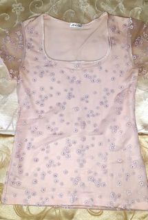 ABLE Rib-Knit Mesh Sleeves baby Pink Floral Blouse