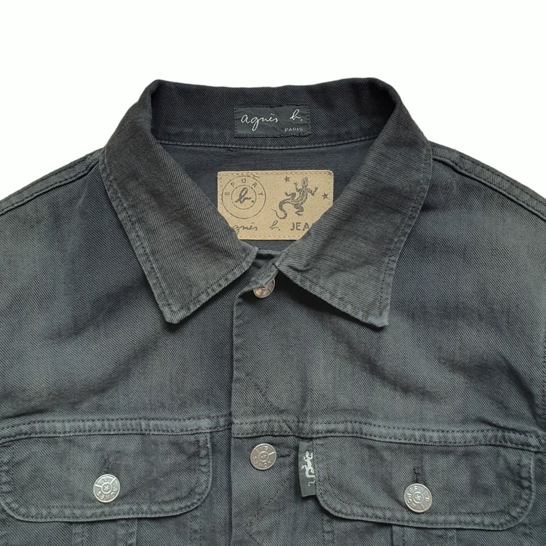 Agnes B. Vintage Washed Black Cropped Denim Jacket, Women's Fashion