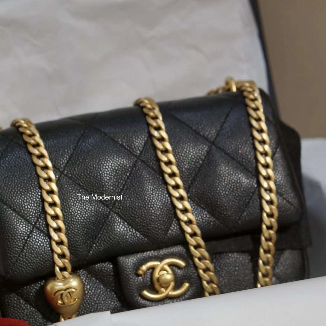 Authentic Chanel 23P Heart Adjustable Chain Black Caviar Mini Flap Bag with Gold  Hardware, Luxury, Bags & Wallets on Carousell