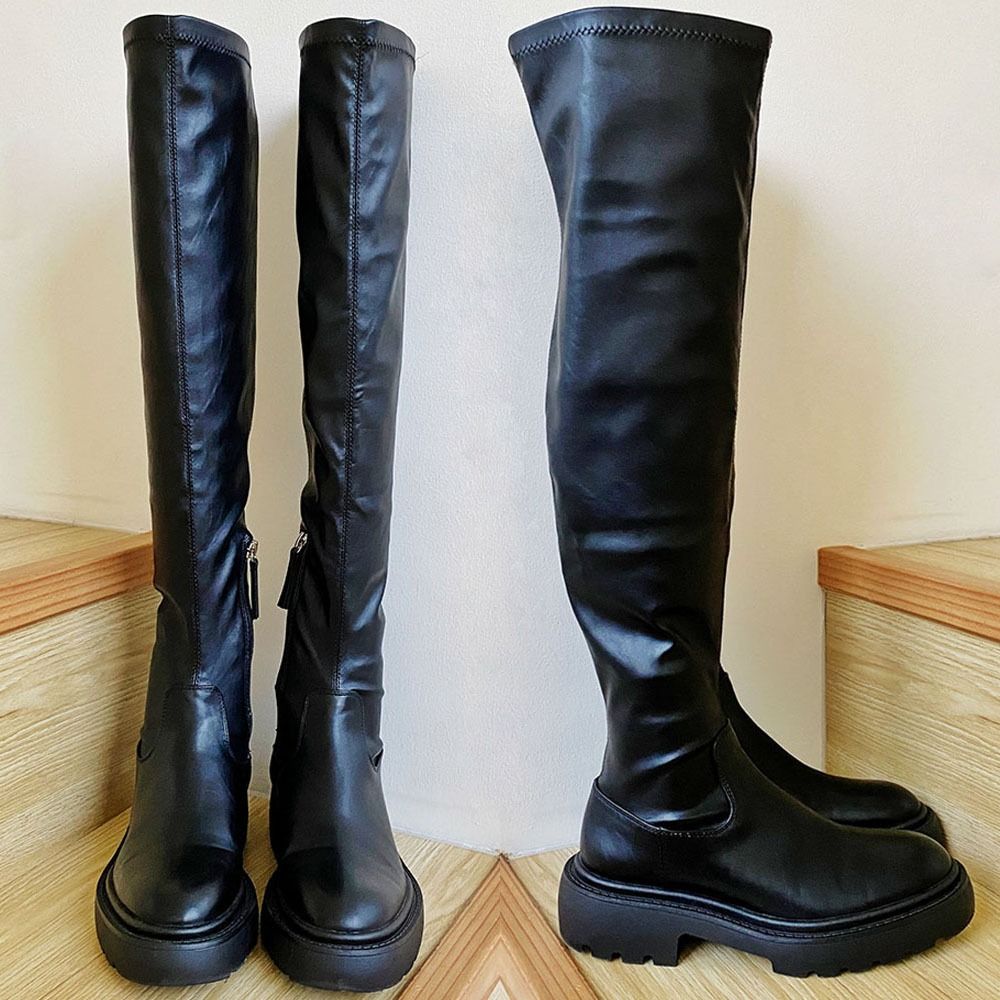 Thigh high leather boots zara sale