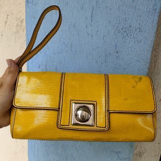 Banana Republic Yellow Leather Wristlet Clutch Handbag  10"
