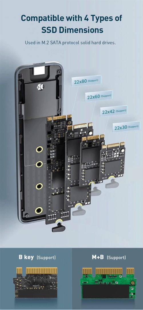 Baseus M.2 SATA Full Speed Series SSD Enclosure Micro-B 5Gbps Compact ...