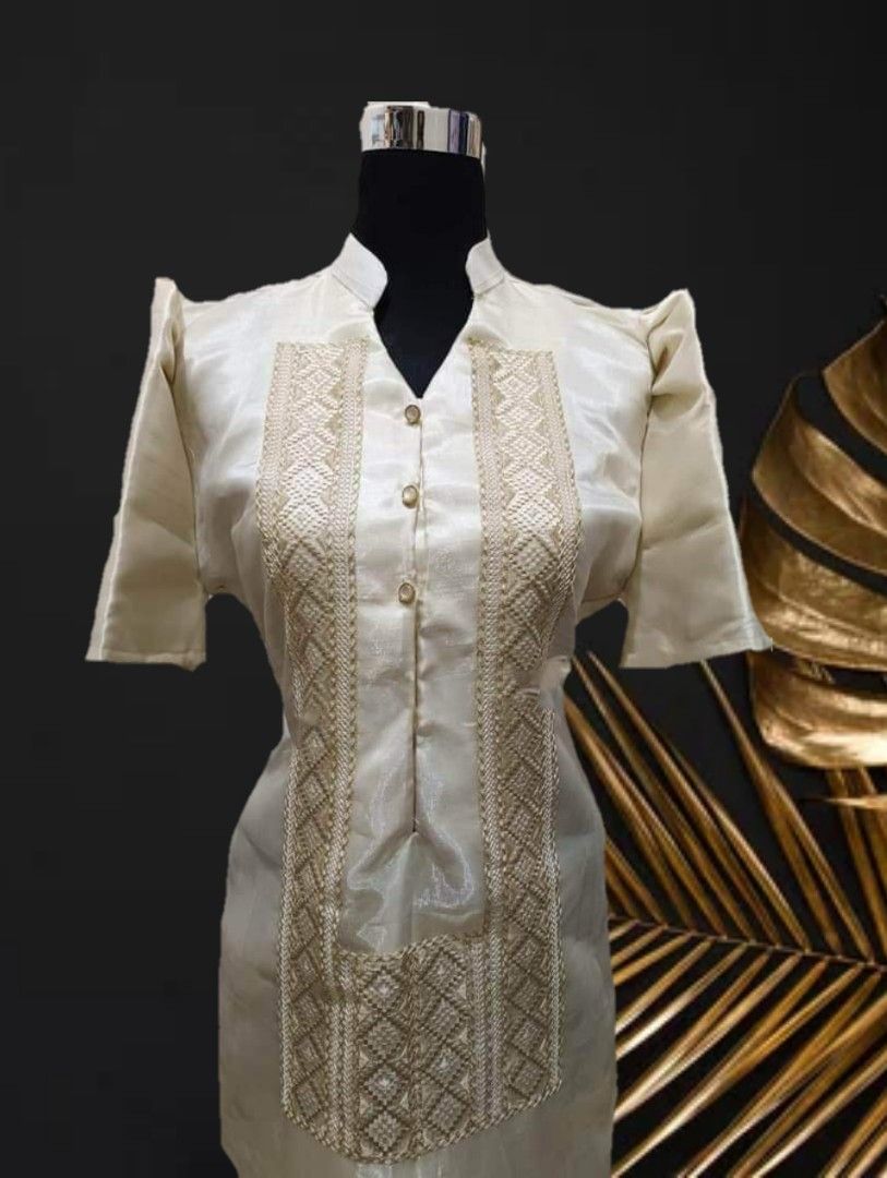 Lady Barong Dress w lining Chinese Collar Pi a Organza
