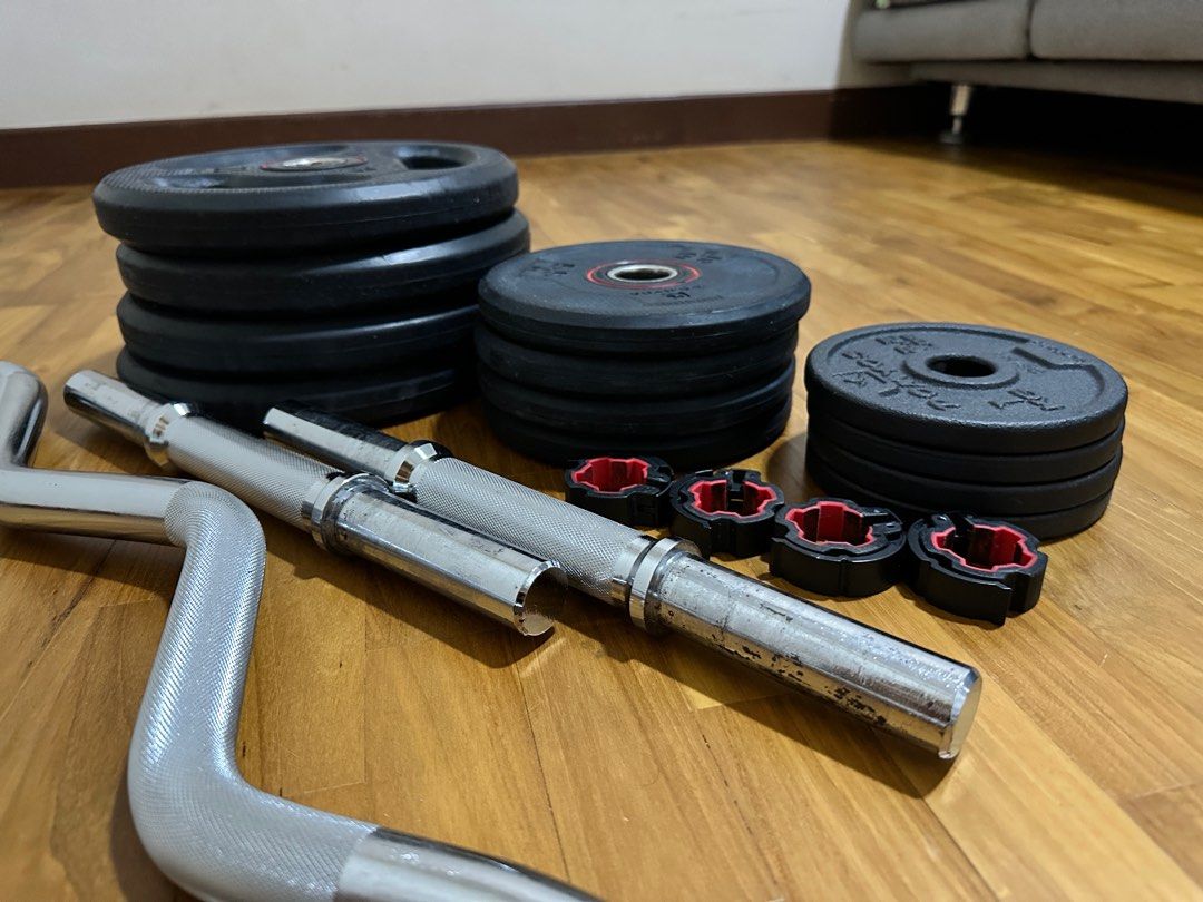 Decathlon Domyos Home Gym Set Dumbbells Bench Yoga Ball Ezbar pull up bar etc Sports Equipment Exercise Fitness Weights Dumbbells on Carousell