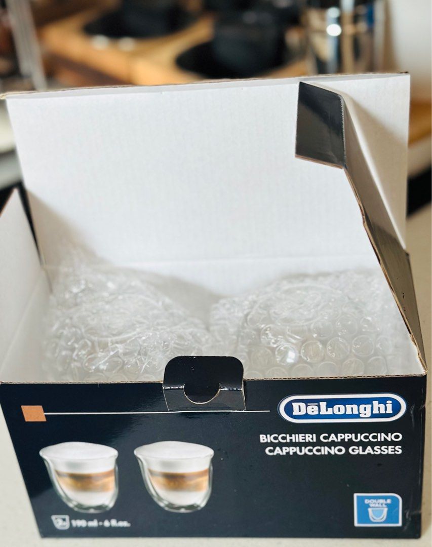 Delonghi Cappuccino (190ml) double wall coffee cups/glasses, Furniture
