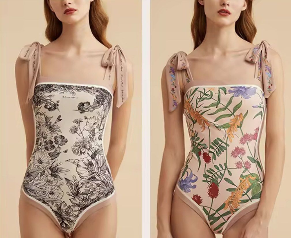 Dusty Rose Floral Reversible One piece Bikini Swimsuit, Women's Fashion ...
