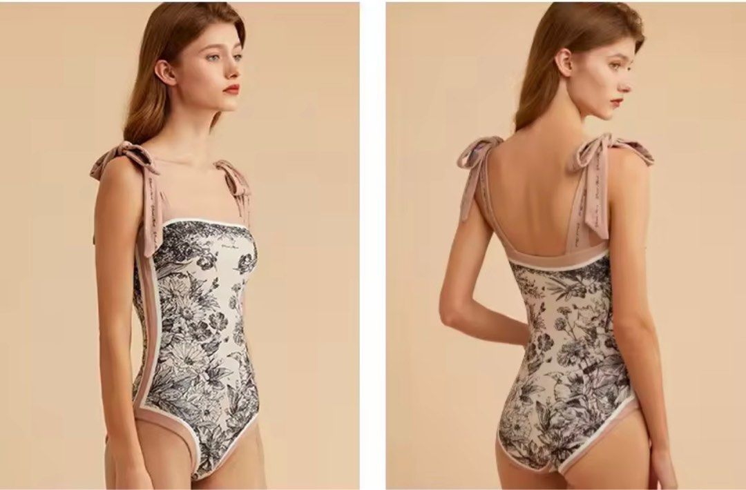 Dusty Rose Floral Reversible One piece Bikini Swimsuit, Women's Fashion ...