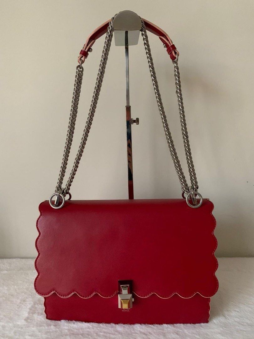 Fendi Kan I Scalloped Bag (Category: Luxury Bags & Wallets) located in Manila. Submitted by bagislifeshop (Listing ID 1214324550, Image 2). Description: ☑️Available in manila ✅Condition: 8.8/10 ✅Material: Calf leather ✅Colour: Red in GHW and SHW ✅Inclusions: Dustbag,card and detachable top handle strap .