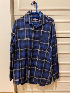 flannel unisex biru blue kotak kotak kemeja