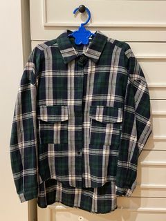 flannel unisex green kotak kotak kemeja