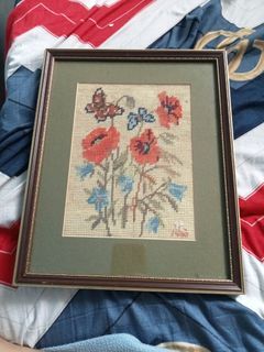 Framed Vintage Flower Cross stitch