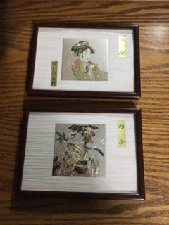 Gold and Silver Japanese Chokin Art Yoshinobu Hara Signed Geisha Framed Pics, sold together.