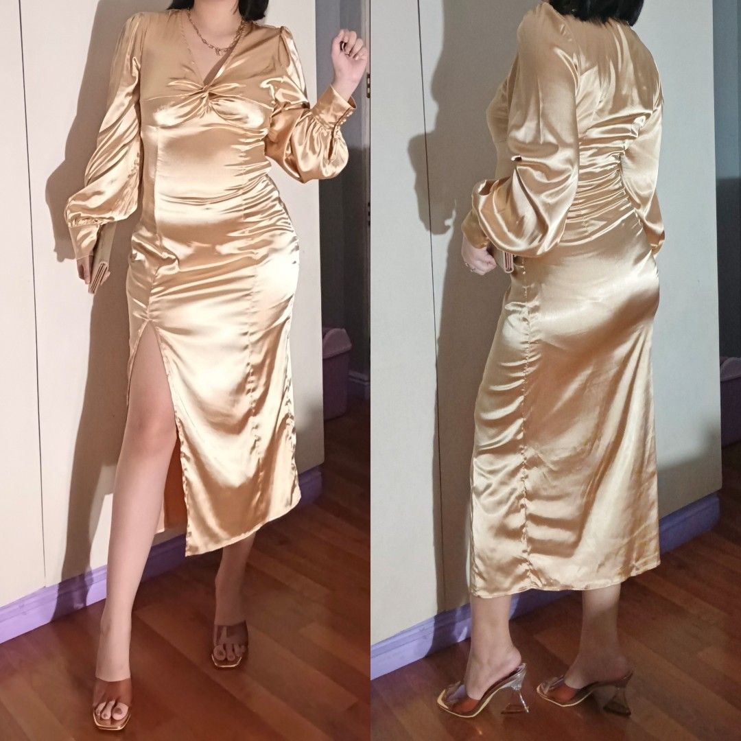 Long Gold Slit Dress